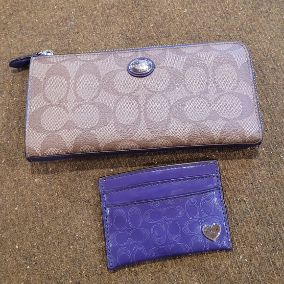 Coach Wallet and card holder set, monogram, purple, zip up - Picture 1 of 12